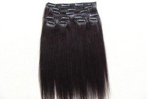 Clips humains brésiliens dans les extensions de cheveux droites lumière yaki trame de cheveux couleur noire naturelle 100g un paquet 9 pièces un ensemble 3903073