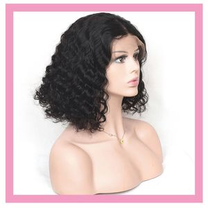 Perruque Bob Lace Front Wig brésilienne naturelle bouclée, cheveux humains, Deep Wave, 13x4, 10-18 pouces, densité 150%, 180%, 210%, couleur naturelle