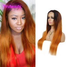 Cheveux humains brésiliens 13X4 Lace Front Wig 1B / 4/30 Ombre Couleur Silky Straight Perruques Indiennes Péruviennes Trois Tons Couleur 150% 180% 210% Densité