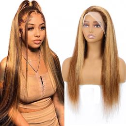 Brésilien Human Hair 13x4 Lace Wig P4 / 27 Couleur de piano raide Péruvien malaisien indien 150% 180% 210% densité 10-32 pouces