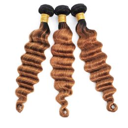 Cheveux Humains Brésiliens 1B 30 Ombre Couleur Lâche Profonde 3 Bundles Deux Tons Couleur Double Trames Péruvien Indien Malaisien Vierge Cheveux Produits