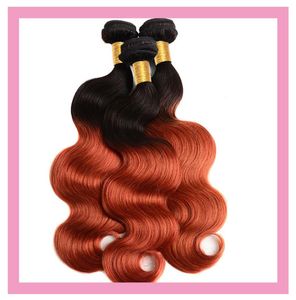 Braziliaans menselijk haar 1B 350 OMBRE Twee tonen kleur lichaamsgolf 3 bundels dubbele inslag 1B350 haarproducten 3 stukslot9489136