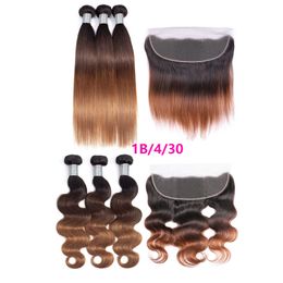 Cheveux humains brésiliens 1B/4/30 faisceaux de vague de corps de couleur trois tons avec 13X4 dentelle frontale 4 pièces/lot Yirubeauty