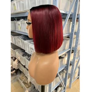 Cheveux humains brésiliens 1B/99J 1B/Orange couleur naturelle 2X6 dentelle fermeture Bob perruque 10-16 pouces Ombre couleur vierge cheveux dentelle perruques