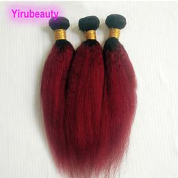 Braziliaanse Menselijk Haar 1B/99J Kinky Straight 3 Bundels Dubbele Inslagen Twee Tonen Kleur 8-34 inch Peruaanse Indiase MalaysianYaki