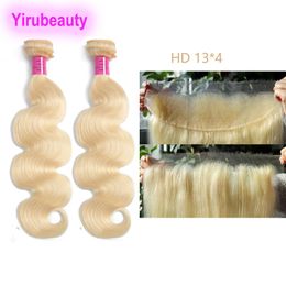 Brésiliens Human Hair 2 Bundles avec HD 13x4 en dentelle Frontal Straite Body Blonde 613 # Couleur 10-30 pouces 3 PCS / Lot