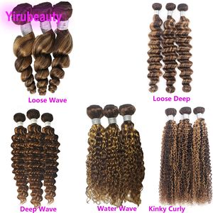 Brésilien Human Hair 3 Packles Loose Wave Deep Deep Pinky Curly Double Tofts P4 / 27 Couleur de piano 10-28 pouces