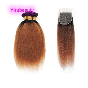 Cheveux humains brésiliens 3 faisceaux avec fermeture à lacet 4X4 1B 30 Kinky Straight Double Trames Partie libre Indien péruvien malaisien 10-30 pouces