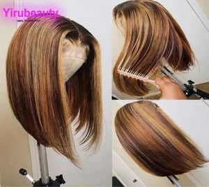 Braziliaans haar 427 kleur T-deel Bob Pruik Zijdeachtige rechte Pruiken 1018 inch Remy 4 27 Twee kleuren Yirubeauty 150 180 Dichtheid4111189