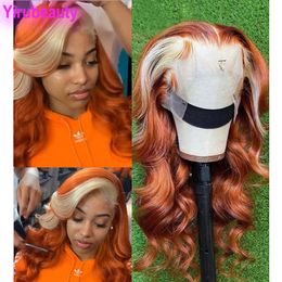 Brésilien Human Hair 4x4 Lace Fermeure Wigs 350 # Hightlight 613 # Couleur 150% 180% 210% 250% de densité Body Wave Remy Products 14-32 pouces Yirubeauty