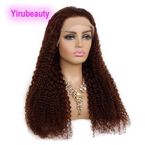 Braziliaans menselijk haar 6# kleur 13x4 kanten front pruik kinky krullen 150% 180% 210% dichtheid 10-32 inch yirubeauty peruviaanse maagdelijke haarpruiken