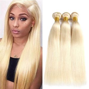 Cheveux humains brésiliens 613 Bundles blonds droits avec fermeture frontale en dentelle Cuticules pré-plumées Cheveux alignés 13 * 4 pouces Fermeture d'oreille à oreille