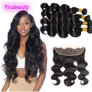 Bundles brésiliens de vague de corps de cheveux humains avec 13x4 dentelle frontale partie libre 5 pièces/lot Extensions de cheveux avec fermeture couleur naturelle