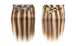Clip de cabello humano brasileño en extensiones de cabello 1424 pulgadas 4613 Color piano Clip recto en productos para el cabello tramas dobles 46133440082