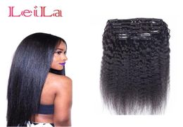 Cheveux humains brésiliens grossiers Yaki droit 7 pièces ensemble pince droite crépue dans les extensions de cheveux humains tissages de cheveux humains noirs naturels8398440