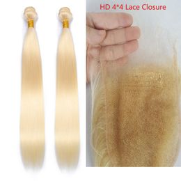 Brésilien Human Hair Double Tofts 2 paquets avec HD 4 * 4 CLOSE DE LACE 613 # COULEUR BLONDE BODE STRIEUDE BORGE FREE PARTIE 10-30NCH