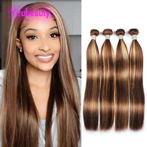 Braziliaans menselijk haar Dubbele inslagen Extensions P4/27 Pianokleur Zijdeachtig Recht 10-30 inch 4 bundels