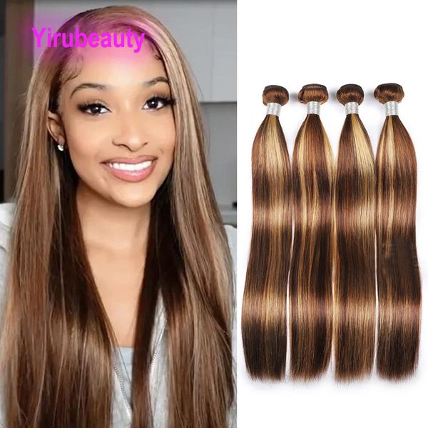 Extensions de cheveux humains brésiliens doubles trames P4/27 couleur piano soyeuse droite 10-30 pouces 4 paquets