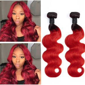 Extensions de Cheveux Humains Brésiliens 2 Bundles 1B / rouge Vague de Corps Ombre Cheveux Vierges 2 Pièces / lot 1B rouge Deux Tons Couleur Vague de Corps