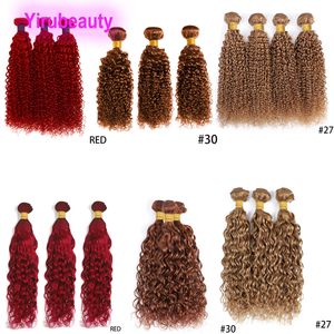 Extensions de cheveux humains brésiliens Double trames 27 # 30 # Couleur rouge Kinky Curly Water Wave 3 Bundles 10-30inch