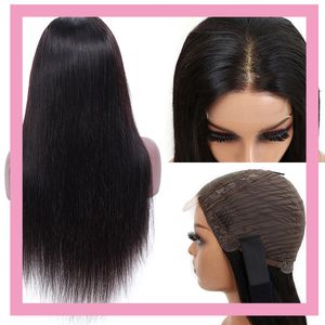 Cheveux humains brésiliens HD 4X4 perruque de dentelle droite péruvienne indienne crue vierge cheveux perruques couleur naturelle 10-30 pouces