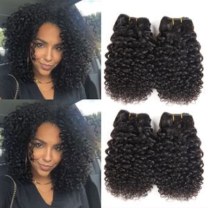 Brésilien Vierge Cheveux 4 Bundles Court Crépus Bouclés Cheveux Humains 9A Péruvien Malaisien Indien Bouclés Cheveux Armure Couleur Naturelle 50g / pcs Total 200g