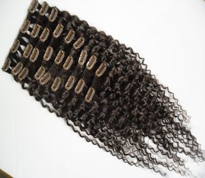 Braziliaanse menselijke haar kinky krullende clip in haarextensies 9 stuks en 100 g / set Remy Hair Clip in extensies