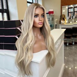 Braziliaanse menselijke haarkant frontale pruik asbruin ombre blond body wave lijmloze pruik klaar om te dragen 13x4 synthetisch