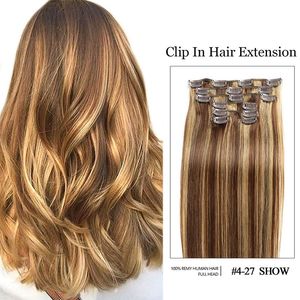 Extensions de cheveux brésiliens à clips péruviens, cheveux humains, couleur piano 4/27, 14 à 24 pouces, 70g 100g, 4 27, deux tons