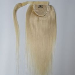 Brésilien Human Hairtails Pony Sticker Sticker Straight Hook Loop Ponyton Pony Indian 613 # Couleur blonde 10-28 pouces