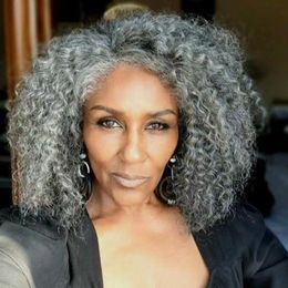 Brésilien Human Hair Sliver Grey Hd Lace Perruques avant Gris Afro Pinky Curly Hair Wig 13x4x1 t Partie Saltpepper Wigs pour femmes noires 14inch