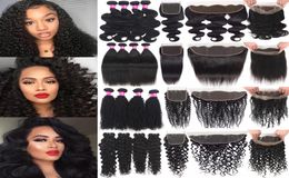 Trames de cheveux humains brésiliens avec fermeture Kinky Curly Virgin Hair With13X4 Lace Frontal Hair Weaves 360 Lace Frontal avec Bundles4197433