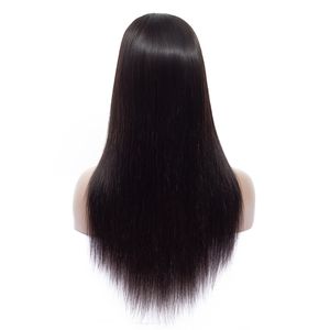 Perruques de cheveux humains brésiliens vierges cheveux raides partie centrale 4x4 perruque avant en dentelle avec frange pour les femmes noires 180% densité sans colle couleur naturelle
