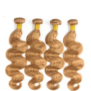 braziliaanse menselijk remy virgin haar body wave haar weeft honing blond 27 # kleur 100 g/bundel dubbele inslagen 3 bundels/lot