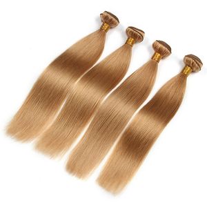 braziliaanse menselijk remy virgin haar steil haar weeft honing blond 27 # kleur 100 g/bundel dubbele inslagen 3 bundels/lot