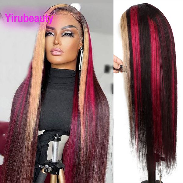 Brésilien Human Virgin Hair 13X4 Lace Front Wig Highlight Red Blonde coloré 150-210% Densité Silky Straitement 10-34 pouces Yirubeauty