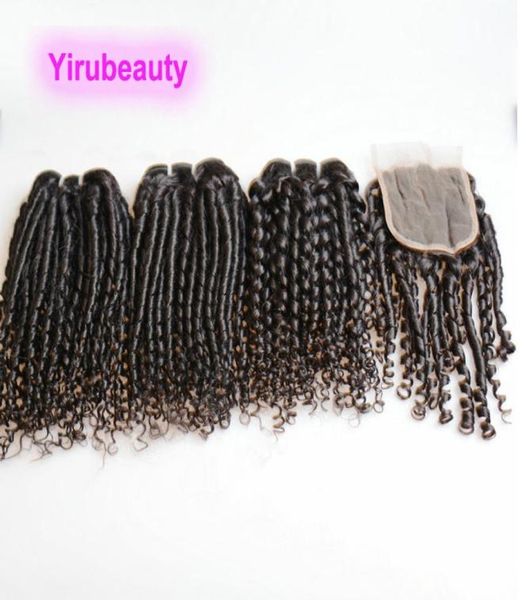 Brésilien Human Virgin Hair 3 packs avec 4x4 Clôture en dentelle Funmi Hair Weave Bouncy Fumi Curl 1026inch Natural Color2683946