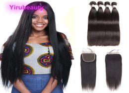 Cheveux humains brésiliens vierges 4 paquets avec fermeture en dentelle 5X5 cheveux de bébé 5 pièces cheveux raides couleur naturelle péruvien indien malaisien6494245