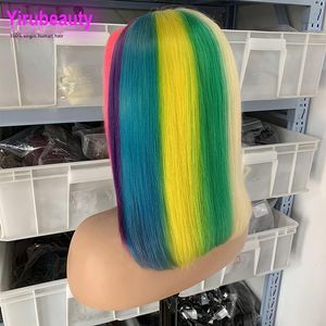 Braziliaans menselijk maagdelijk haar #613 benadrukken regenboog bob echt haar zijdeachtige rechte hoofddeksels menselijk haar kanten pruiken