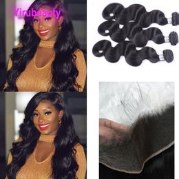 Braziliaanse Menselijk Maagdelijk Haar Body Wave HD 13X4 Frontale Met 3 Bundels Vetersluiting Gratis Deel Yirubeauty Natuurlijke Kleur 4 stuks/partij