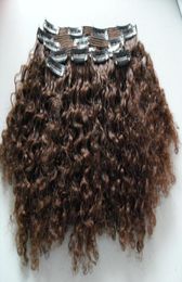 extensions de cheveux humains vierges brésiliens 9 pièces avec 18 clips clip en crépus bouclés court brun foncé 2 couleur naturelle 1378725