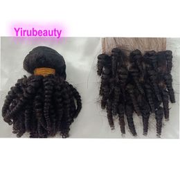 Cabello virgen humano brasileño Funmi Hair Bouncy Curly Afro Kinky Curly 3 paquetes con cierre de encaje 4X4 Parte libre Color natural 10-20 pulgadas