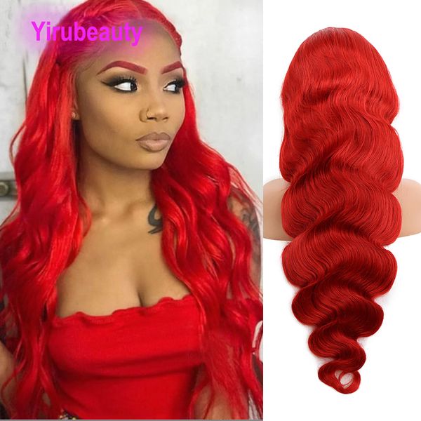 Cheveux vierges brésiliens rouge 13X4 perruque avant en dentelle vague de corps couleur Pure Yirubeauty 150% 210% 180% densité