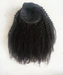 Extensions de cheveux brésiliens vierges Remy Afro Kinky grossiers en queue de cheval, couleur noire naturelle, 100g, une pièce pour femmes noires7941393