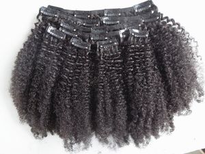 Braziliaanse menselijke maagdelijke remy clip ins hair extensions natuurlijke zwarte haar inslag menselijke afro curl hair extensions dubbel getrokken