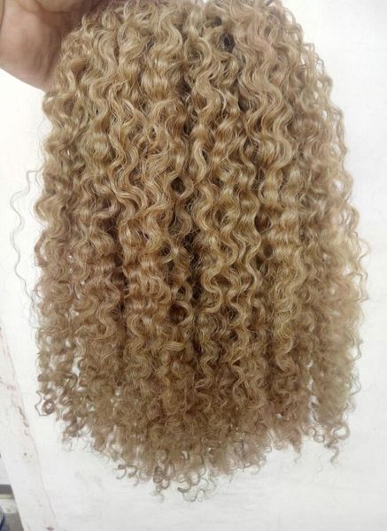 Extensions de cheveux brésiliens vierges remy à clips, boucles crépues, trame de cheveux, brun moyen, blond foncé, couleur 2723384
