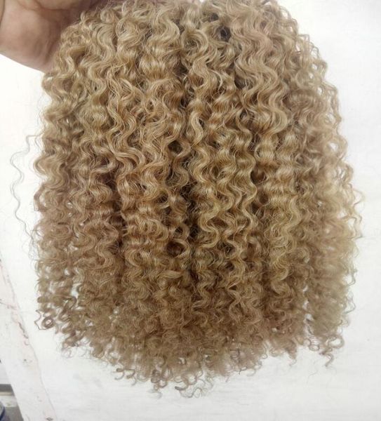 Extensions de cheveux brésiliens vierges remy à clips, boucles crépues, trame de cheveux, brun moyen, blond foncé, couleur 8933215