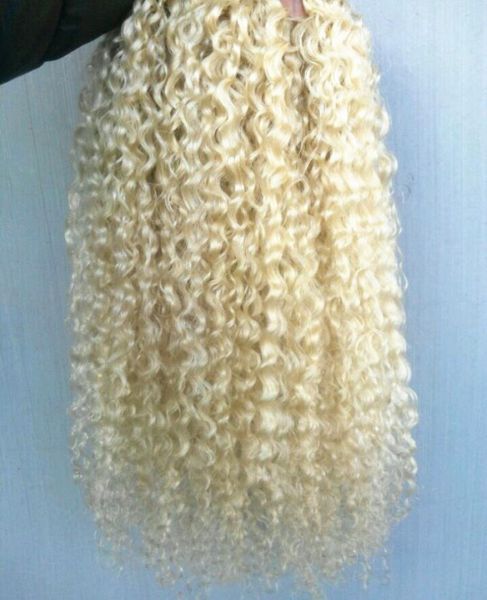 Brésilien humain vierge remy cheveux bouclés trame boucle naturelle tisse non transformés blonde 613 doubles extensions dessinées2721949