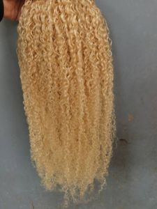 Brésilien vierge humaine remy crépus bouclés trame de cheveux blonds 613 # extensions de couleur