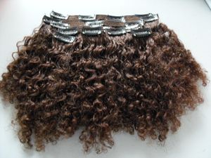 Extensions de cheveux humains vierges brésiliens 9 pièces avec 18 clips clip en crépus bouclés court brun foncé 2 # couleur naturelle
